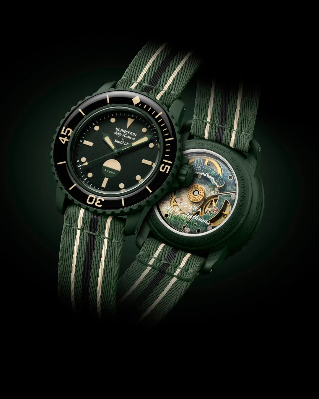 Ocean-inspired, adventure-approved: GREEN ABYSS joins the Blancpain x Swatch Bioceramic Scuba Fifty Fathoms Collection